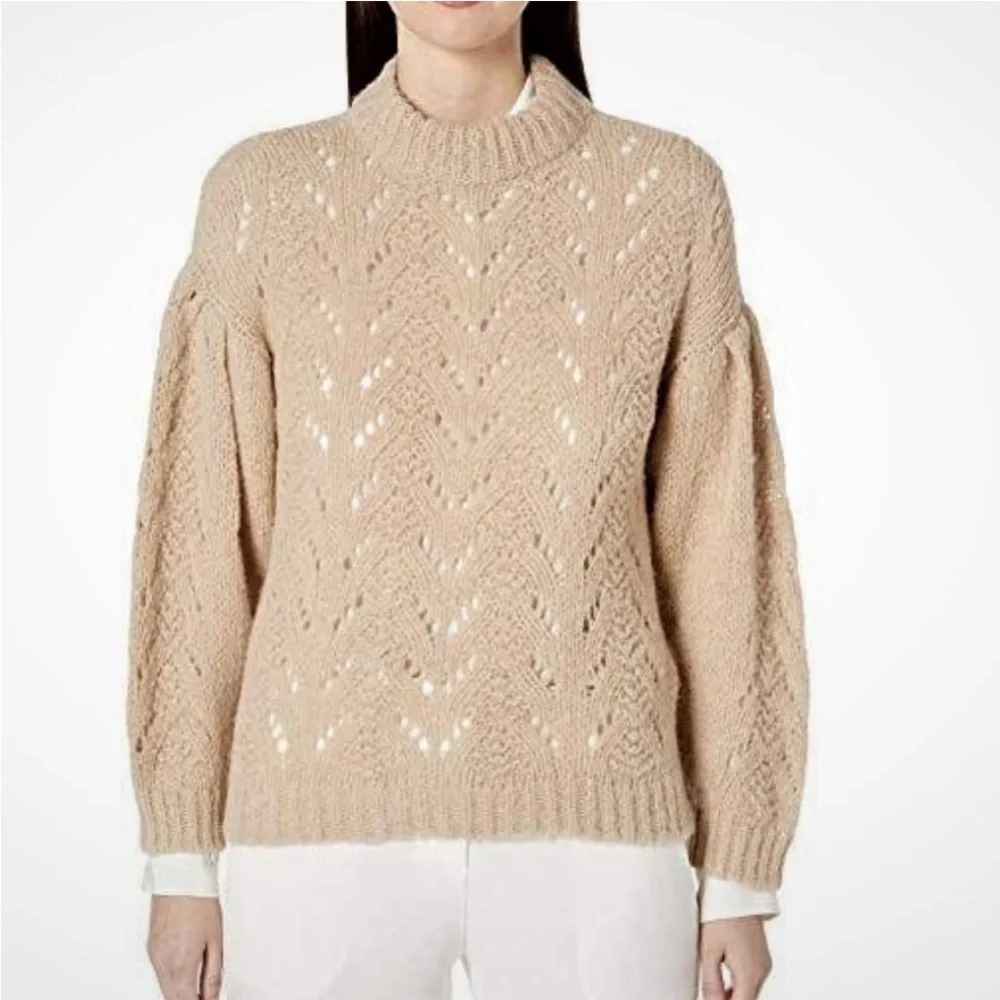 Kate Spade Pointelle Stitch Puff Sleeve Alpaca Blend Sweater